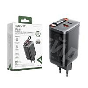 Сетевое зарядное устройство USB/Type-C Acefast A111 (67W, QC3.0, PD, 2 порта, GaN, выдвижной кабель Type-C) Черный