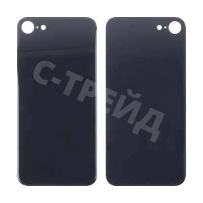 Задняя крышка для iPhone 8 Черный (стекло, монолит, широкий вырез под камеру, логотип) - Премиум
