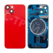Задняя крышка для iPhone 14 (A2883) в сборе со стеклом камеры Красный (стекло, монолит, MagSafe, логотип) - Премиум