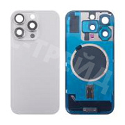 Задняя крышка для iPhone 16 Pro (A3293) в сборе со стеклом камеры Серый (стекло, монолит, MagSafe, логотип) - Премиум