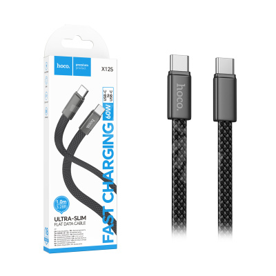 Кабель Type-C - Type-C Hoco X125 (3A, 60W, PD, оплетка нейлон) Черный
