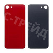 Задняя крышка для iPhone 8 Красный (стекло, монолит, широкий вырез под камеру, логотип) - Премиум