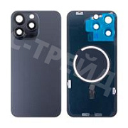 Задняя крышка для iPhone 15 Pro Max (A3106) в сборе со стеклом камеры Черный (стекло, монолит, MagSafe, логотип) - Премиум