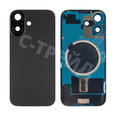 Задняя крышка для iPhone 17 (A3520) в сборе со стеклом камеры Черный (стекло, монолит, MagSafe, логотип) - Премиум