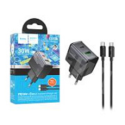Сетевое зарядное устройство USB/Type-C Hoco CS73A (30W, QC3.0, PD, 2 порта, кабель Type-C-Type-C) Черный