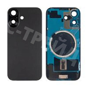 Задняя крышка для iPhone 17 (A3520) в сборе со стеклом камеры Черный (стекло, монолит, MagSafe, логотип) - Премиум