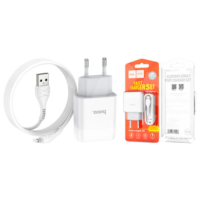 Сетевое зарядное устройство USB Hoco C72A (10.5W, кабель Lightning) Белый