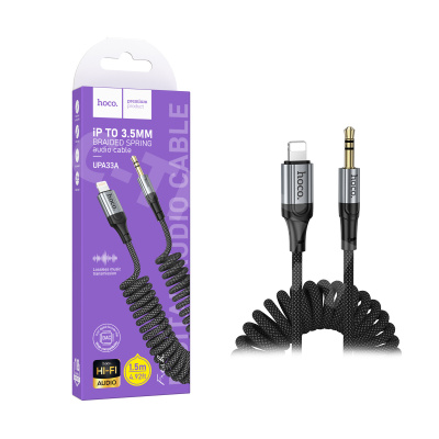 Кабель AUX "3,5 мм" Jack - Lightning Hoco UPA33A (1.5 м) Черный