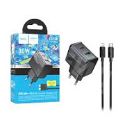 Сетевое зарядное устройство USB/Type-C Hoco CS73A (30W, QC3.0, PD, 2 порта, кабель Type-C-Lightning) Черный