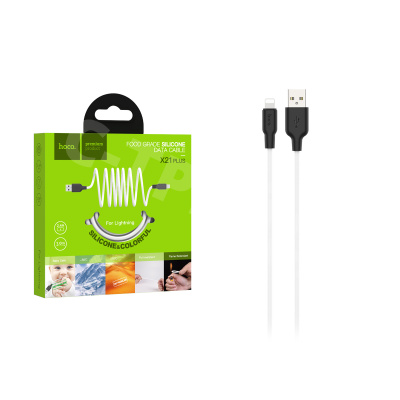 Кабель USB - Lightning Hoco X21 Plus (2.4A, силикон, термостойкий) Белый