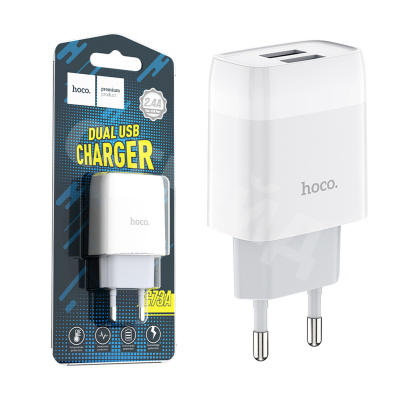 Сетевое зарядное устройство USB Hoco C73A (12W, 2 порта) Белый