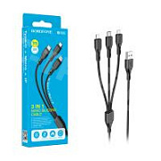 Кабель USB - 3 в 1 (Lightning + MicroUSB + Type-C) Borofone BX66 (2A, наносиликон, 1 м) Черный
