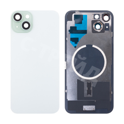 Задняя крышка для iPhone 15 Plus (A3094) в сборе со стеклом камеры Зеленый (стекло, монолит, MagSafe, логотип) - Премиум