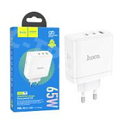 Сетевое зарядное устройство USB/Type-C Hoco N30 (65W, QС3.0, PD, 3 порта, GaN) Белый