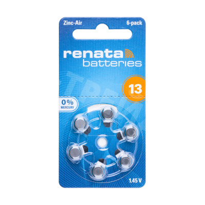 Батарейка ZA13 Renata Zinc Air 1.45V для слуховых аппаратов (6 шт. в блистере)