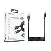 Кабель USB - Type-C Acefast C14-04 (3A, пружинный, оплетка нейлон, 1.2 м) Черный