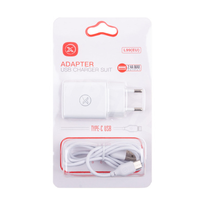 Сетевое зарядное устройство USB XO L99 (12W, кабель Type-C) Белый