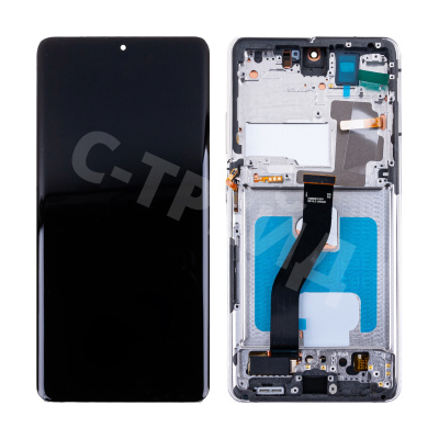 Дисплей для Samsung Galaxy S21 Ultra (G998B) модуль с рамкой Серебро - (OLED) (Full Size)
