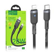 Кабель Type-C - Lightning Hoco U117 (3A, 20W, PD, с функцией интеллектуального отключения, индикатор, оплетка нейлон, 1.2 м) Черный