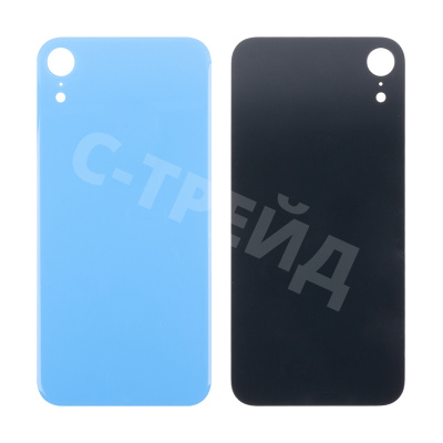 Задняя крышка для iPhone Xr (A2105) Голубой (стекло, монолит, широкий вырез под камеру, логотип) - Премиум