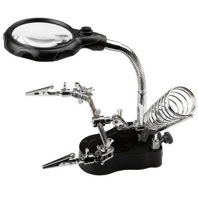 Держатель TE-801 (с лупой, третья рука, подсветка, подставка под паяльник)