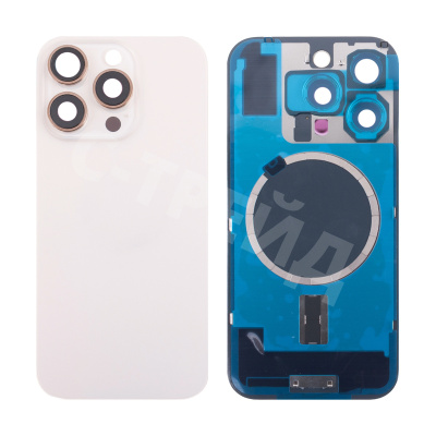 Задняя крышка для iPhone 16 Pro (A3293) в сборе со стеклом камеры Бежевый (стекло, монолит, MagSafe, логотип) - Премиум