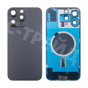 Задняя крышка для iPhone 16 Pro Max (A3296) в сборе со стеклом камеры Черный (стекло, монолит, MagSafe, логотип) - Премиум