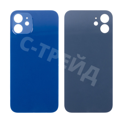 Задняя крышка для iPhone 12 (A2403) Синий (стекло, монолит, широкий вырез под камеру, логотип) - Премиум