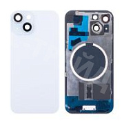Задняя крышка для iPhone 15 (A3090) в сборе со стеклом камеры Голубой (стекло, монолит, MagSafe, логотип) - Премиум