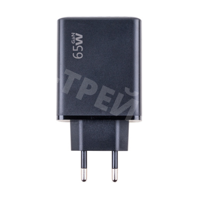 Сетевое зарядное устройство USB/Type-C GaN (65W, QC3.0, PD, 2 порта) Черный