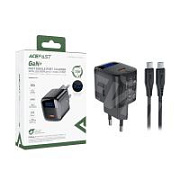 Сетевое зарядное устройство Type-C Acefast A115 (30W, PD, кабель Type-C-Type-C, GaN, с дисплеем) Черный