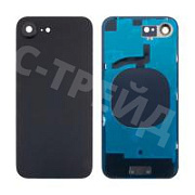 Задняя крышка для iPhone 16e (A3408/A3409/A3410/A3212) в сборе со стеклом камеры Черный (стекло, логотип) - Премиум