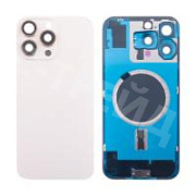 Задняя крышка для iPhone 16 Pro Max (A3296) в сборе со стеклом камеры Бежевый (стекло, монолит, MagSafe, логотип) - Премиум