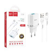 Сетевое зарядное устройство USB Hoco C12Q (18W, QС3.0, кабель Type-C) Белый
