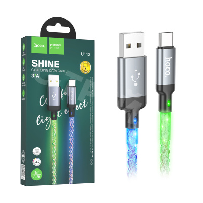 Кабель USB - Type-C Hoco U112 (3A, прозрачный светящийся) Серый
