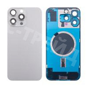 Задняя крышка для iPhone 16 Pro Max (A3296) в сборе со стеклом камеры Серый (стекло, монолит, MagSafe, логотип) - Премиум