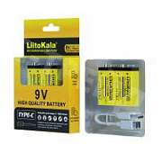 Аккумуляторные батарейки "Крона" 6LR61 LiitoKala 1100 mAh (9V, 2 шт. в кейсе, перезаряжаемые от Type-C)