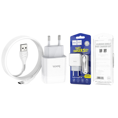 Сетевое зарядное устройство USB Hoco C72A (10.5W, кабель Type-C) Белый