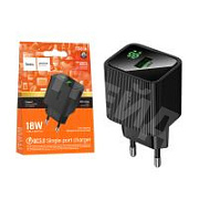 Сетевое зарядное устройство USB Hoco CS81A (18W, QС3.0, с дисплеем) Черный