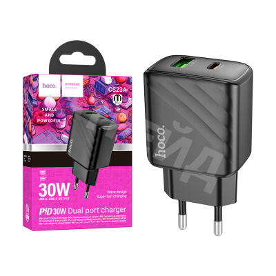 Сетевое зарядное устройство USB/Type-C Hoco CS23A (30W, QC3.0, PD, 2 порта) Черный