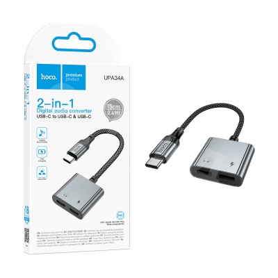 Адаптер Type-C - Type-C Hoco UPA34A (оплетка нейлон) Серый