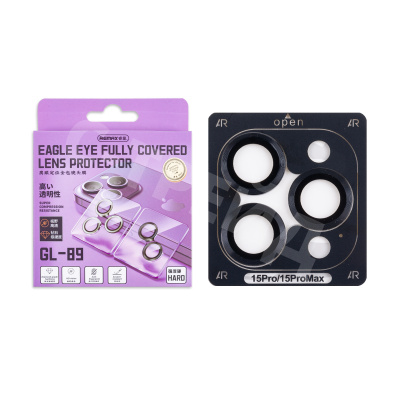 Защитное стекло линзы камеры Remax GL-89 для iPhone 15 Pro/15 Pro Max (комплект 3 шт.) Черный