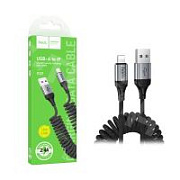 Кабель USB - Lightning Hoco X121 (2.4А, 1.5 м, пружина) Черный
