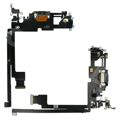 Шлейф для iPhone 12 Pro Max (A2411) на системный разъем/микрофон Черный - Премиум