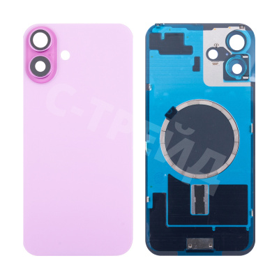 Задняя крышка для iPhone 16 Plus (A3290) в сборе со стеклом камеры Розовый (стекло, монолит, MagSafe, логотип) - Премиум