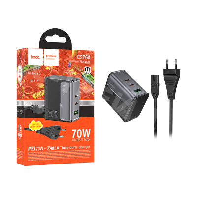 Сетевое зарядное устройство USB/Type-C Hoco CS76A (70W, QC3.0, PD, 3 порта) Черный