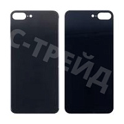 Задняя крышка для iPhone 8 Plus Черный (стекло, монолит, широкий вырез под камеру, логотип) - Премиум