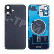 Задняя крышка для iPhone 16 Plus (A3290) в сборе со стеклом камеры Черный (стекло, монолит, MagSafe, логотип) - Премиум
