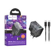 Сетевое зарядное устройство USB/Type-C Hoco CS75A (70W, QC3.0, PD, 3 порта, кабель Type-C-Type-C) Черный