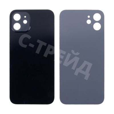 Задняя крышка для iPhone 12 (A2403) Черный (стекло, узкий вырез под камеру, логотип) - Премиум